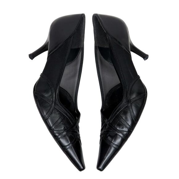 Stuart Weitzman Black Leather D'Orsay Pointed Toe Pump Mesh Sides Size 7.5 - Picture 6 of 12